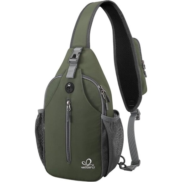 Men Dark Green Crossbody Sling Backpack Sling Bag Travel Hiking Chest Daypack